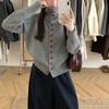 2024 Outono e Inverno Novo Estilo Coreano Elegante Casual Gola Alta Contraste Fivela Suéter Cardigan de Malha Jaqueta Feminina Top