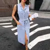 Comércio Exterior Transfronteiriço Europeu e Americano Amazon Vestido Camisa Longo de Sarja Sem Mangas com Quatro Bolsos de Botão Único Slim Fit