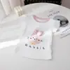 Conjunto de Dos Piezas de Pantalones Florales de Verano 2026 para Niñas Pequeñas, Dulce Conjunto de Pantalones con Falda de Manga de Volantes con Conejito y Lazo 3D