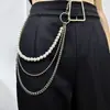 Europa y Estados Unidos joyería transfronteriza hip-hop moda genial perla de imitación cadena de cintura femenina punk cadena de metal cadena corporal en stock al por mayor