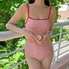 Traje de baño de una pieza sexy estilo europeo y americano para mujer, con escote pronunciado, push-up, de triangle con tiras para atar, para playa y aguas termales