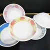 C383 Tigela Pequena Imitação Porcelana Estampada Branca Tigela de Plástico Melamina 14cm Tigela de Exportação Prato para Picles Tigela de Leite de Soja para Café da Manhã