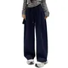 Pantalones Scimitar Etiqueta Negra para Mujer, Novedad Otoño Cintura Alta Cordón Versátil Pantalones Hoz, Holgados Adelgazantes Caída Pierna Ancha Casual