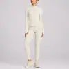 Conjunto de chaqueta de yoga transfronterizo, conjunto de top de manga larga con cremallera de secado rápido, conjunto de pantalones de yoga transpirables que absorben la humedad para deportes de running para mujer