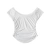 Camiseta feminina curta de verão, cor sólida, nova, europeia e americana, gola redonda grande, plissada, justa, manga curta, stretch, justa, top curto