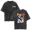 Camiseta Lavada Vintage Street Hip Hop Anime Chainsaw Man Graphic Casual Algodón Verano Manga Corta