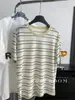 Camiseta Listrada com Gola Redonda e Manga Longa de Lyocell Tencel para Mulheres Estilo Coreano Caimento Solto Camisa Fina para Cobrir Protetor Solar Primavera/Verão 2026