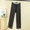 Calças largas femininas de outono e inverno, plus size, quentes, listradas, de perna larga, adequadas para uso casual, para relaxar em casa ou como calças compridas estilosas para usar ao ar livre