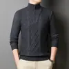 Popular suéter de punto para hombre con cremallera y cuello alto, patrón jacquard, ropa cálida de lana de color sólido de alta calidad, engrosada, para hombres de mediana edad