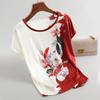 Top de manga corta holgado de talla grande para mujer, estilo occidental, nuevo estilo, estampado en caliente, para madre, 2023