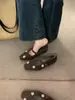 Sapatos Peludos Retrô Estilo Francês para Mulheres, Uso Externo de Inverno, Sapatos Baixos com Forro de Lã, Sapatos Quentes de Algodão, Estilo Noturno, Sapatos Mary Jane com Salto Escondido