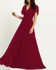 25 Vestido de Verano y Primavera Transfronterizo Hecho a Mano Plegado Dobladillo Grande Doble Cuello en V Mangas de Trompeta Elástico Gasa Banquete Dama de Honor Vestido de Noche