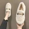 Zapatos tipo gorro de estilo coreano 2024 para mujer en otoño e invierno, zapatos de algodón cálidos con forro polar y suela gruesa, zapatos peludos, zapatos casuales versátiles, de una sola pierna