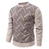 Moda Masculina Nova Outono e Inverno 2025 Suéter Listrado Tendência com Lã Grossa Casual Gola Redonda Tricô Quente