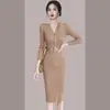 Vestido suéter de tricô elegante estilo coreano para senhora, retrô de Hong Kong, outono e inverno, justo ao corpo, longo