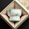 Taza de boca con anillo de pie alto de bambú verde fresco pintada a mano de fábrica Taza de té personal Taza de té de cerámica Juego de té Kung Fu Taza maestra Taza de té