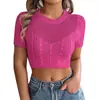 Suéter de Mujer 2026 con Acabado de Alta Gama, Casual de Verano Calado de Punto Trenzado Manga Corta, Crop Top de Vacaciones