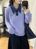 202 Inverno Novo Estilo Coreano Tricô Elegante Gola Polo Patchwork de Jeans Redutor de Idade Roupas Femininas Suéter de Pelo de Vison