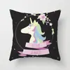 Suministro directo de fábrica funda de almohada creativa cuadrada de dibujos animados de unicornio linda funda para cojín de respaldo de sala de estar dormitorio del hogar