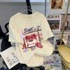 Camiseta de manga curta com urso de morango para mulheres, design de verão 2024, senso de estilo, nicho, solta, afina a silhueta, estilo ocidental, top de algodão, meia manga