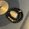 Nuevas Pulseras Apilables de Obsidiana Negra Estilo Chino, Hebilla de Paz Doble Círculo Estilo Retro Negro, Versátil y de Moda, Regalo Genial para Novio