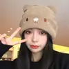 Otoño e Invierno Anti-Frío Cálido Tejido Circunferencia de Cabeza Grande Protección para las Orejas Tejido con Cordón para la Cabeza Gorro Holgado para Mujer Borde Enrollado Estilo Versátil