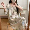 Camisola de Seda de Algodão para Mulheres, Novo Vestido de Verão Estilo Chinês, Vestido de Seda de Algodão Que Pode Ser Usado Fora, Roupa de Casa de Alto Padrão Extra Longa para Primavera e Outono