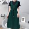 Vestido de moda transfronterizo de dos piezas falsas que reduce la edad Nuevo Top de manga corta estilo occidental Cuello redondo Popular Popular en Internet Tendencia de largo medio