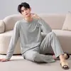 Pijama para hombre, algodón puro, primavera y otoño, manga larga y pantalón largo, nuevo conjunto de ropa para el hogar para hombre, simple y casual, se puede usar afuera