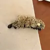 Pinza de Plátano Plegable Estilo Coreano Azul Ahumado Estampado de Leopardo para Mujer Versátil de Alta Gama Accesorio para el Cabello para Cola de Caballo Alta con Volumen