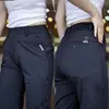 Pantalones de Verano Finos de Alta Elasticidad de Seda Helada de Secado Rápido Transpirables de Pierna Recta Versátiles de Color Sólido Casuales Talla Grande