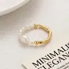 Anillo de Perla Real de Agua Dulce Natural para Mujer, Lujo Ligero, Gama Alta, Diseño Original de Nicho, Joyería Retro Francesa para el Trabajo para Mujer