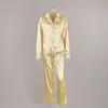 Otoño/Invierno 2026 Estilo Europeo y Americano Satén Manga Larga Seda de Hielo Bata de Dormir Moda Casual Ropa de Dormir Conjunto de Dos Piezas Ropa de Casa para Mujer