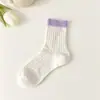 Calcetines finos de verano, calcetines de media pantorrilla para mujer, calcetines de malla hueca de colores caramelo lindos estilo japonés, calcetines transpirables para pantorrilla, calcetines de moda para mujer