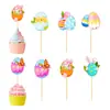 Decoraciones para Pasteles de Pascua Transfronterizas Inserciones Coloridas de Conejo y Huevo de Doble Cara Toppers para Cupcakes Suministros para Fiestas