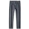 Jeans gruesos de otoño para hombre, ajuste cómodo, rectos, de sarga de algodón, simples, lavados, casuales, de negocios, pantalones de mezclilla
