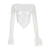 2024 otoño e invierno nuevo top de malla de gasa de manga larga con cuello en V de color sólido ajustado para mujer