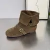 Botas Western Retrô Estilo Coreano Bico Redondo para Mulheres 2026 Moda Outono Novas Botas Curtas com Fivela de Cinto Versátil Botas Individuais