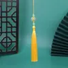 Base de flor jade verde fivela de paz franja de borla pingente Hanfu Chinês Qipao leque redondo ornamento pendurado acessórios tecidos à mão