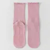 Calcetines de Yoga de Borde Enrollado hasta la Mitad de la Pantorrilla, Algodón Peinado, Sin Costuras, Antideslizantes, Calcetines Largos para Pilates y Yoga en Interiores para Mujer, Borde Fruncido, Todas las Estaciones de Verano
