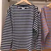 ¡Ropa de mujer! ¡Camiseta de rayas con cuello barco! Top casual cómodo de manga larga con abertura lateral francesa otoño 2026 491615