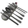 Vajilla de Acero Inoxidable Transfronteriza de Amazon Juego Portátil de 7 Piezas Creativo Chapado en Titanio Cuchillo, Tenedor y Cuchara Palillos Popote Juego Combinado