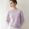 Suéter redondo de 100% cachemir puro para mujer, suave y amigable con la piel, cálido jersey de manga larga, versátil camiseta básica de punto para otoño e invierno