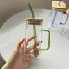 Copo de vidro quadrado para atacado com separação de chá e água, copo de água com canudo, copo de vidro transparente de borossilicato alto, resistente ao calor