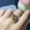 Anel de prata esterlina Explosions com citrino natural incrustado feminino abertura ajustável pedra principal 8x 10mm direto da fábrica transfronteiriço