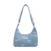 Bolso de hombro de alta gama, nuevo y elegante bolso de lona de mezclilla para mujer, bolso tote dulce y versátil con lazo, estilo casual
