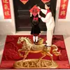 2026 Año del Caballo Alfombra de Piso de Terciopelo con Cristal Rojo Alfombra de Piso para Entrada de Año Nuevo Alfombrilla Antideslizante para Pies Alfombrilla Resistente a la Suciedad para Pies