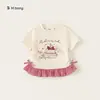 [Coleção de Camisetas Infantis de Manga Curta] Camisetas Estampadas para Meninas, Tops de Bebê Doces Estilo Coreano, Gola de Boneca Fofa, Gola Redonda, Modernos