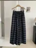 KEKEZOON Calça de Sarja Vintage de Xadrez de Outono Novo Perna Larga Cintura Alta Emagrecedora Casual Reta para Mulheres 8823