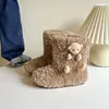Botas de Neve de Pelúcia para Meninas Botas Curtas de Inverno com Plus Veludo Sola Macia Quente Antiderrapante Decoração de Urso Cartoon Botas de Algodão para Bebê